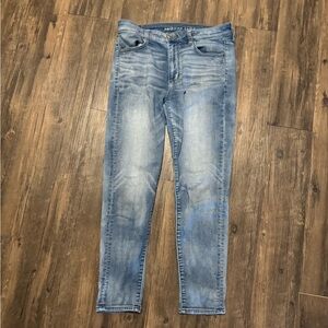 American Eagle Outfitters Blue Skinny Jeans with Distressed Details